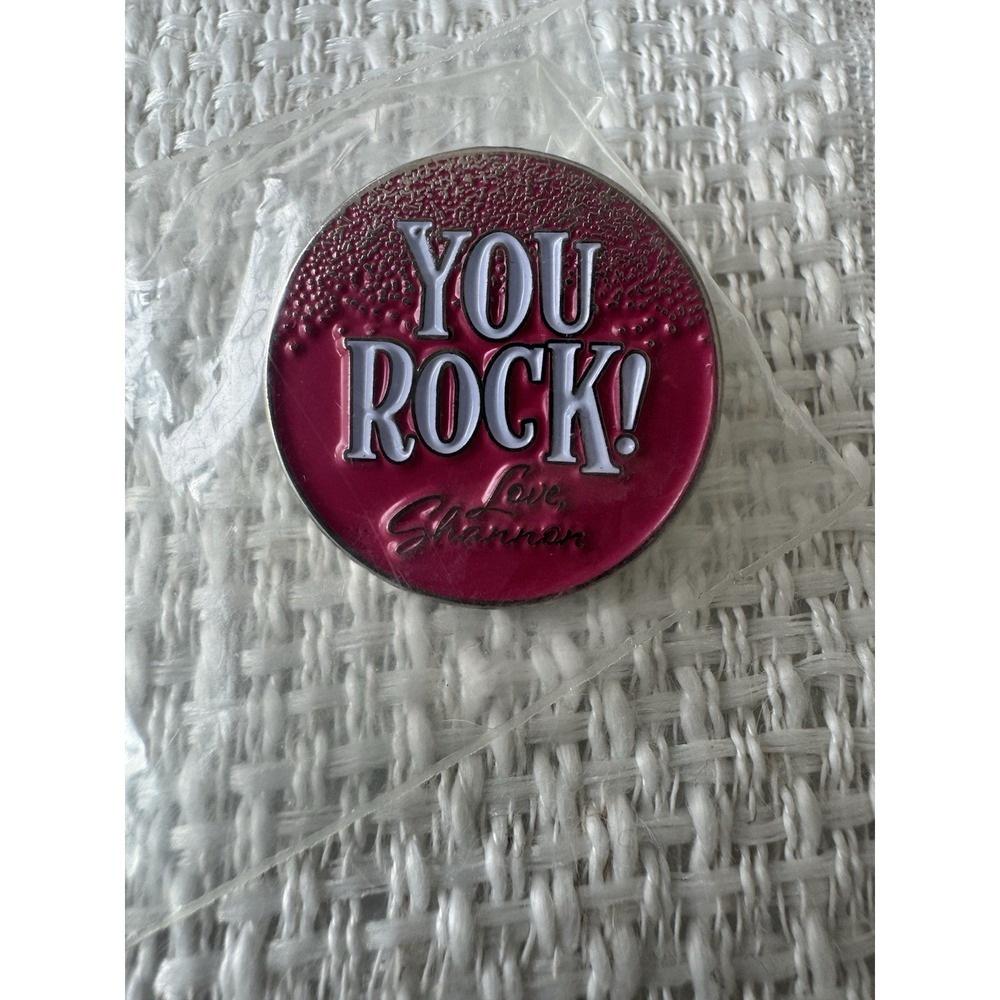 You Rock Love Shannon Lapel Pin Pink White Silver Round‎ New Barbiecore